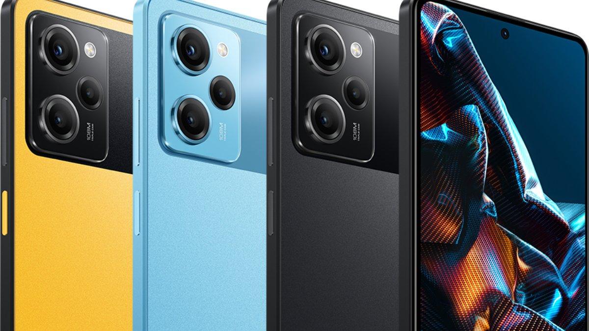Tampilan POCO X5 Pro 5G: Astral Black, Horizon Blue, Poco Yellow.