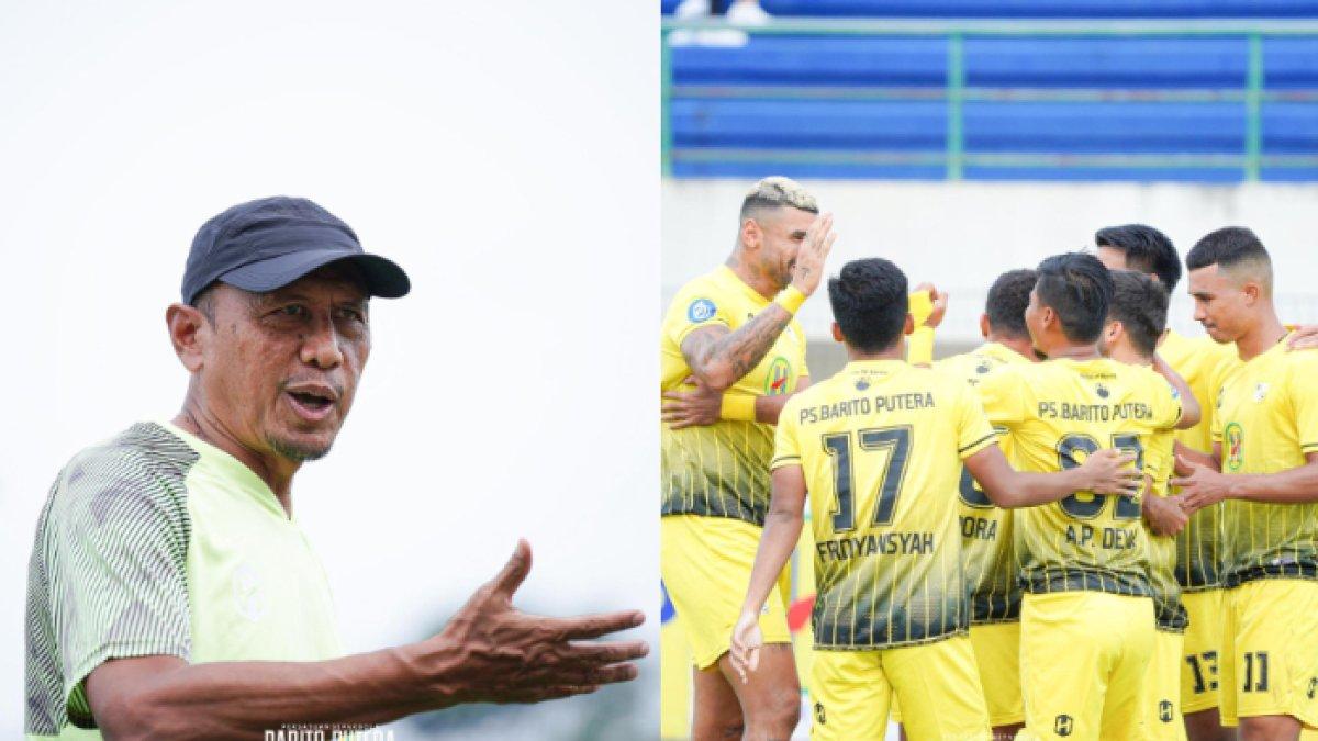 Rahmad Darmawan (kiri) dan skuad Barito Putera (kanan). Sinyal tuah magis Barito Putera seusai ditangani Rahmad Darmawan, Arema, Persija dan Persib dalam ancamannya.