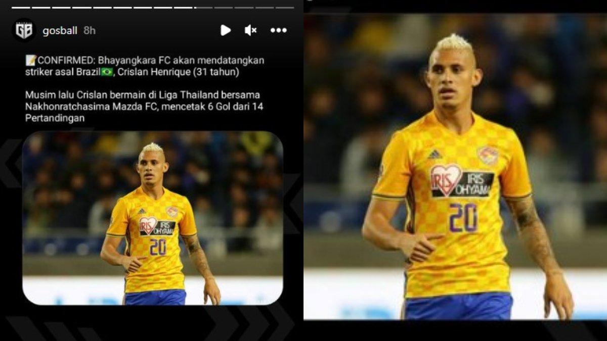 Rumor mengenai Crislan Henrique yang dikabarkan telah mencapai kesepakatan dengan Bhayangkara FC melalui unggahan @gosball, Sabtu (1/7/2023).