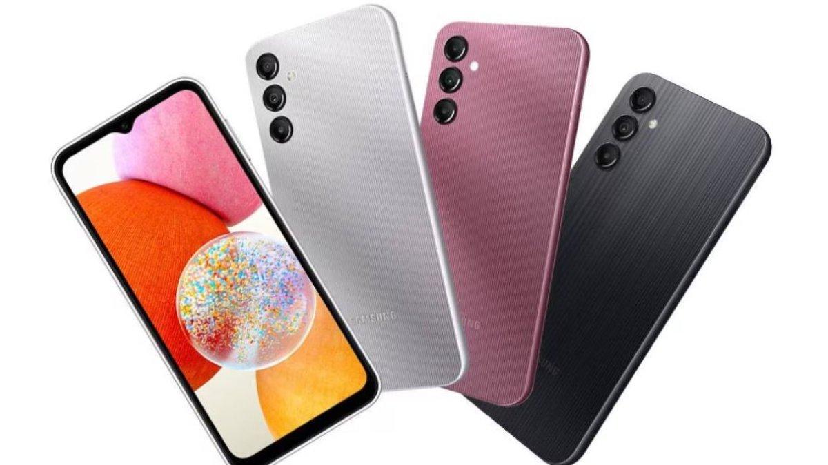 Tampilan Samsung Galaxy A14 4G: Silver, Dark Red, dan Black.