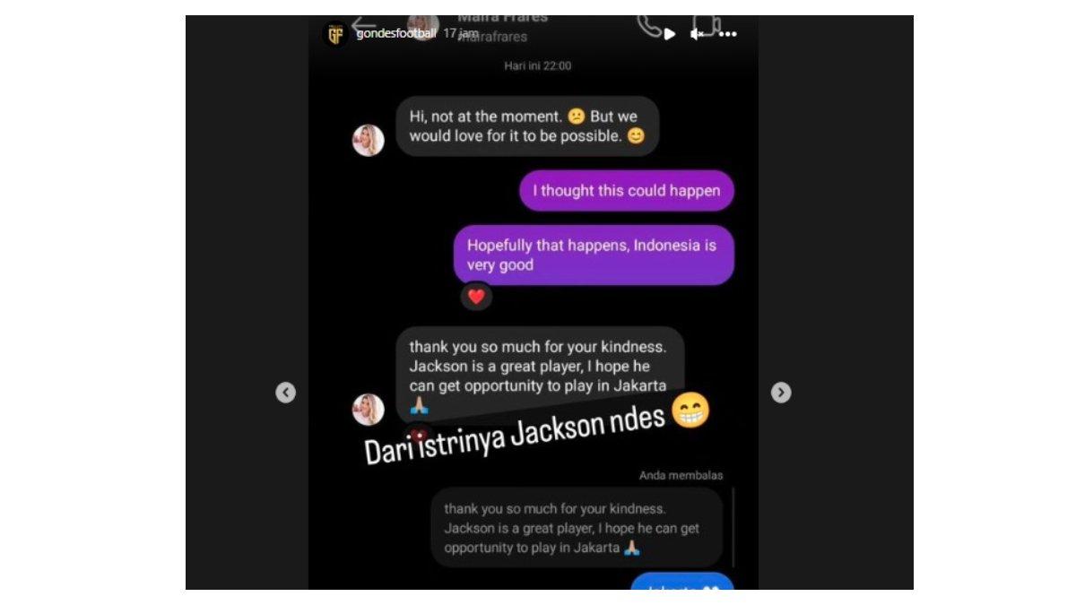 Sang istri menjelaskan bahwa Jackson de Sousa musim ini tidak gabung Persija Jakarta.