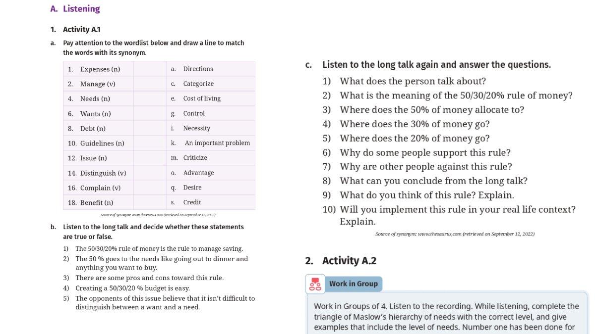 Soal Bahasa Inggris kelas 12 Kurikulum Merdeka Unit 4, Activity A.1 halaman 143 144.