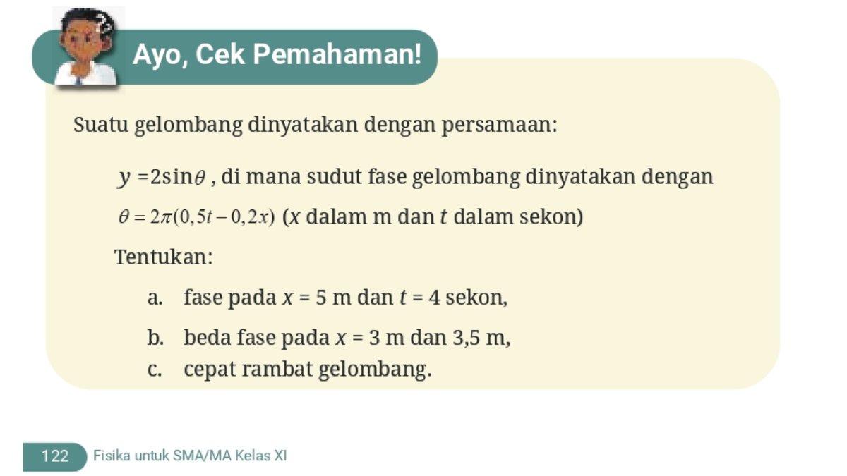 Soal Fisika kelas 11 SMA/MA Kurikulum Merdeka Bab 5, Ayo Cek Pemahaman halaman 122.