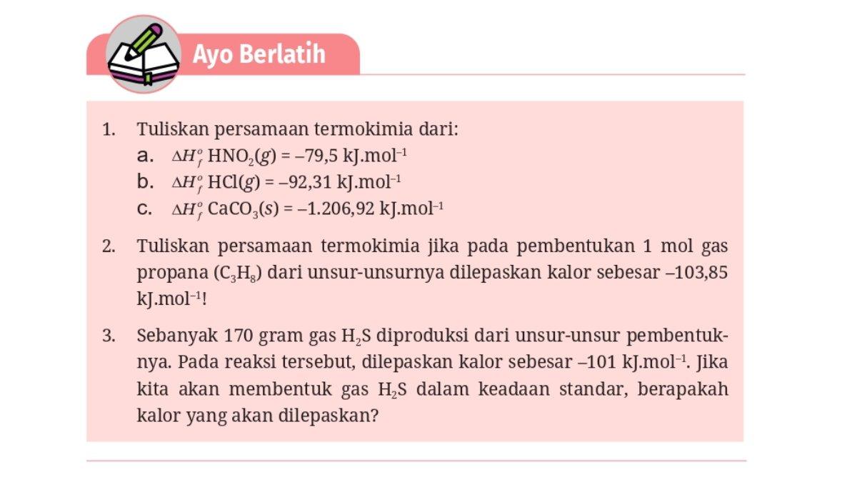 Soal kimia kelas 11 SMA/MA Kurikulum Merdeka Bab 5, Ayo Berlatih halaman 138.
