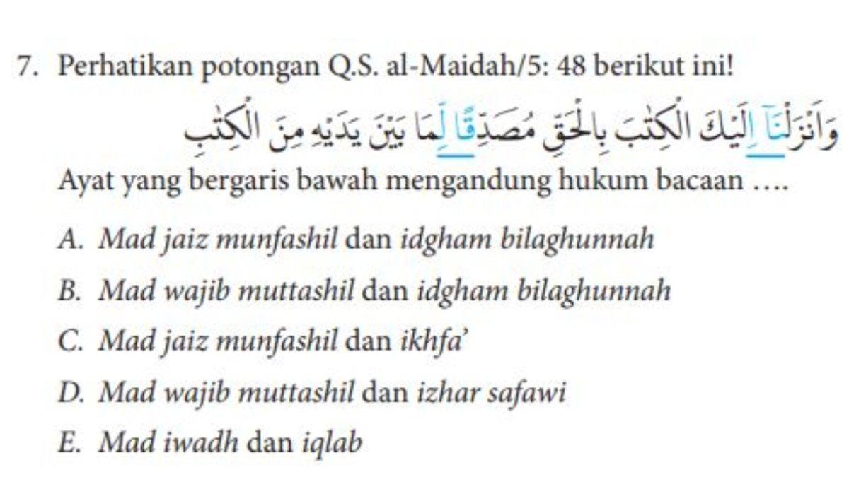 Soal no. 7 Buku Pendidikan Agama Islam dan Budi Pekerti SMA/SMK untuk Kelas 10 Kurikulum Merdeka halaman 26.