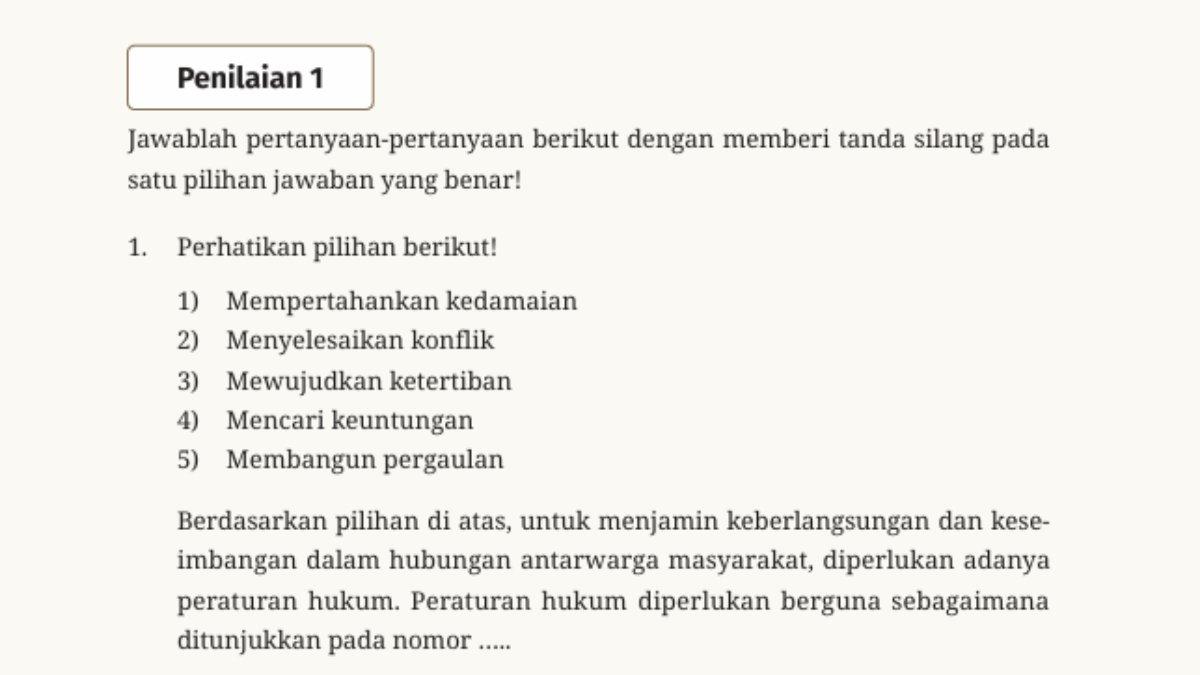 soal pilgan nomor satuu asesmen penilaian 1