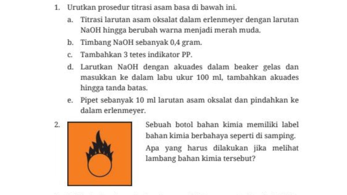 Soal nomor 1 dan 2, Asesmen Semester 2: Dasar-Dasar Kimia Analisis.