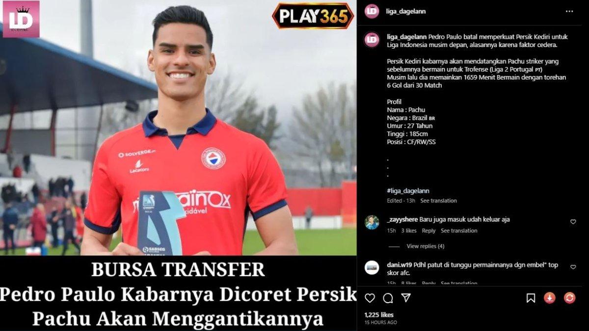 Sosok Pachu digadang-gadang bakal menggantikan posisi dari Pedro Paulo yang dikabarkan mengalami cedera di Persik Kediri jelang bergulirnya Liga 1 2023, Minggu 25 Juni 2023.