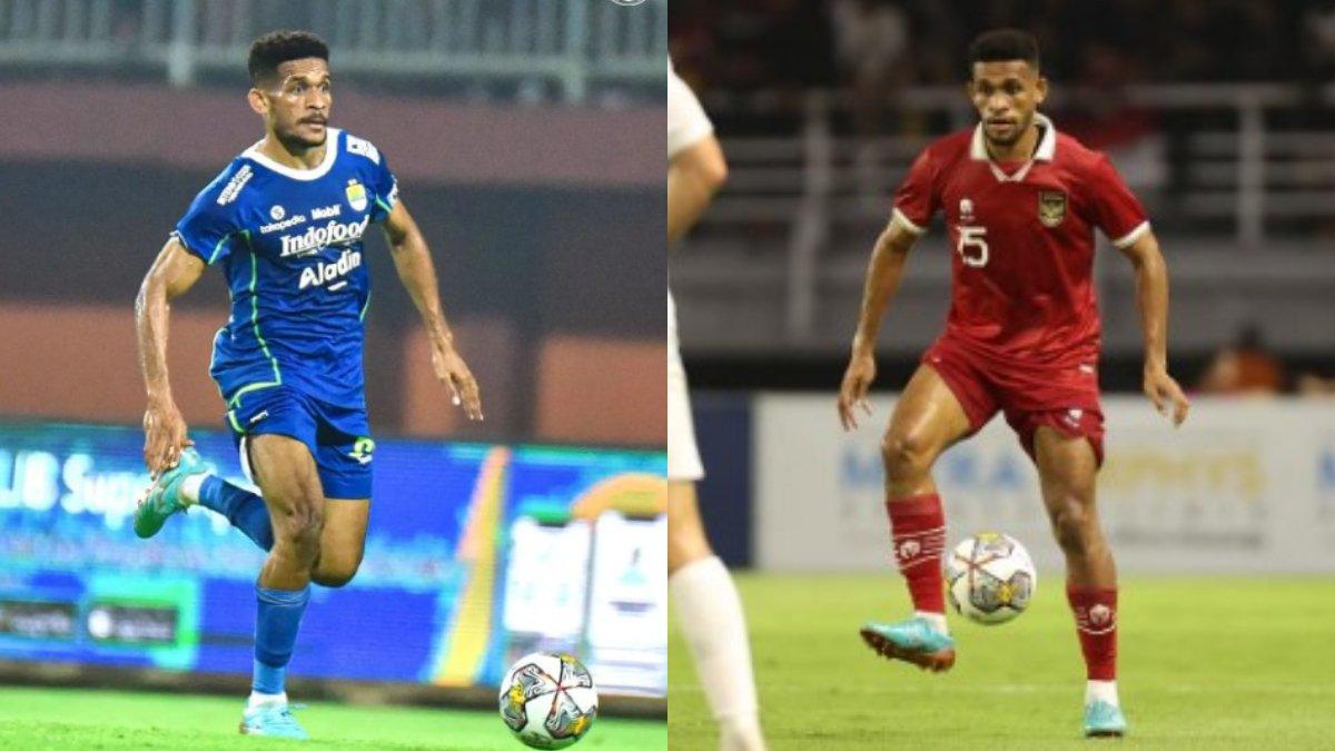 Sosok Ricky Kambuaya saat membela Persib Bandung (kiri) dan Timnas Indonesia (kanan).