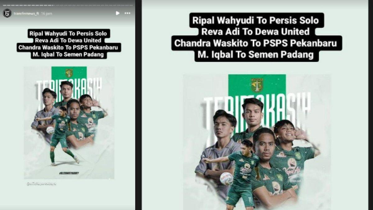 Unggahan story Instagram seputar transfer pemain Liga Indonesia, @transfernews_ft, Rabu (19/6/2024) menjelaskan sebaran klub baru empat pemain yang dilepas Persebaya.