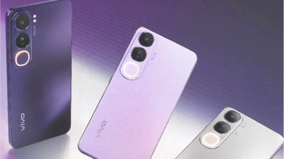 Tampilan vivo V40 lite dengan Aura Light: Carbon Black, Pear Violet, dan Titanium Silver.