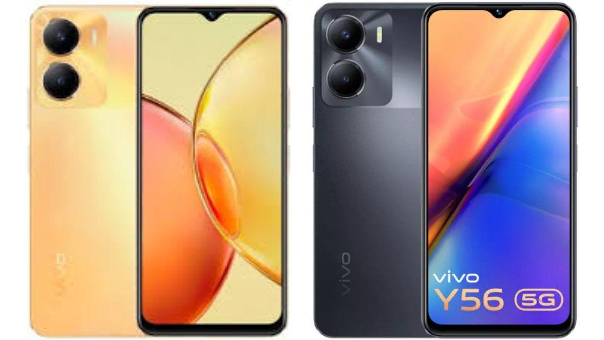 Tampilan vivo Y56 dengan warna Orange Shimmer (kiri) dan Black Engine (kanan).
