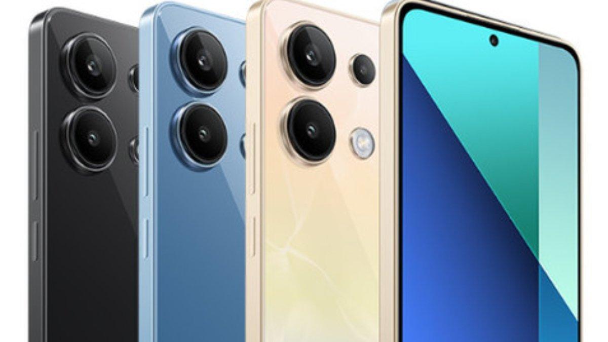 Tampilan Xiaomi Redmi Note 13 4G dengan warna: Midnight Black, Ice Blue, dan Ocean Sunset.