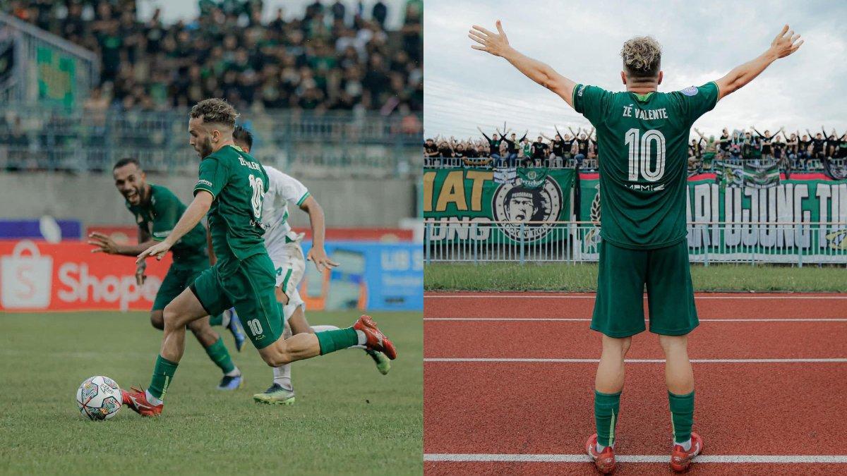 Kolase foto cuplikan aksi Ze Valente saat bermain untuk Persebaya Surabaya melawan PSS Sleman di pekan ke-24 Liga 1 2022.