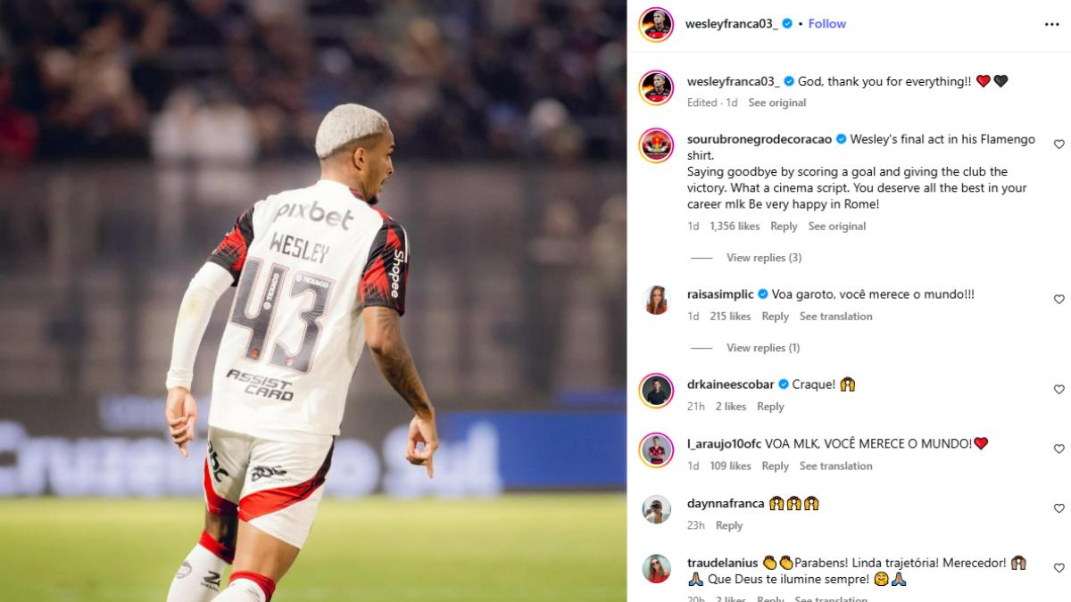 salam perpisahan wesley di unggahan instagram, Kamis (24/7/2025)